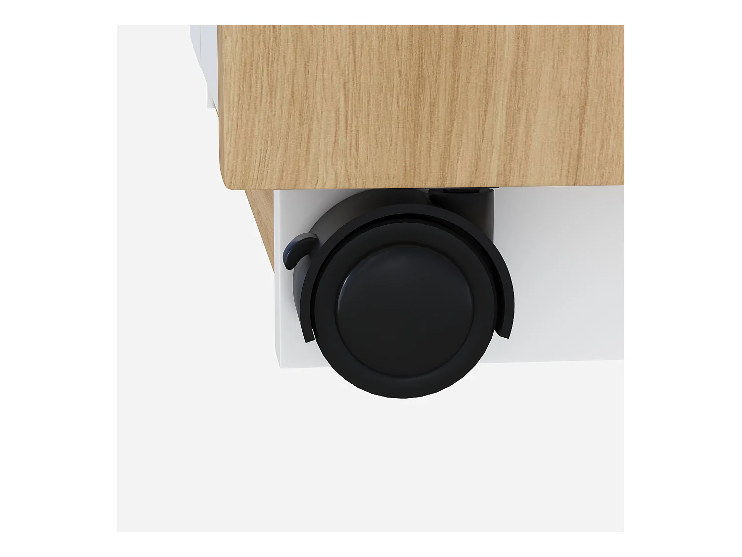 Bureau d'angle 120x50x76.5 cm - Plateau pivotant - 3 tiroirs et 2 portes - avec roulettes verrouillables - Blanc+naturel