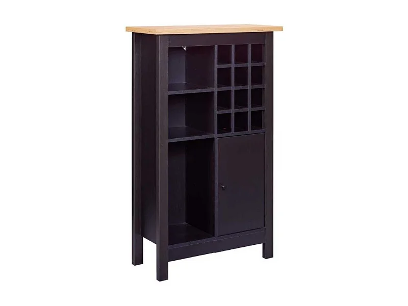 Rangement de Cuisine pour Bouteilles Noir et Plateau Effet Bois - KENNY