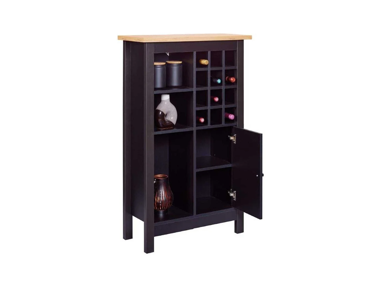 Rangement de Cuisine pour Bouteilles Noir et Plateau Effet Bois - KENNY