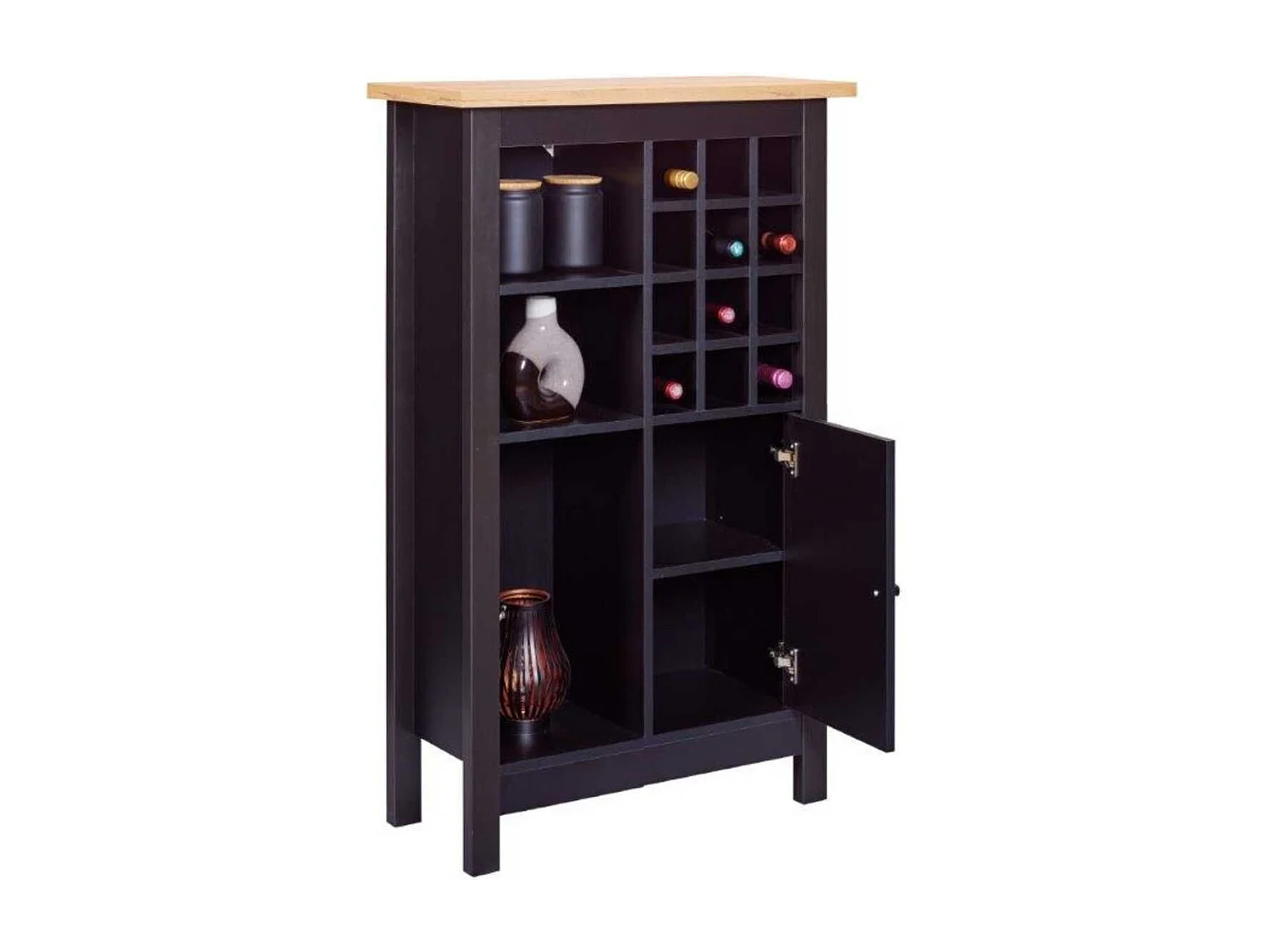 Rangement de Cuisine pour Bouteilles Noir et Plateau Effet Bois - KENNY