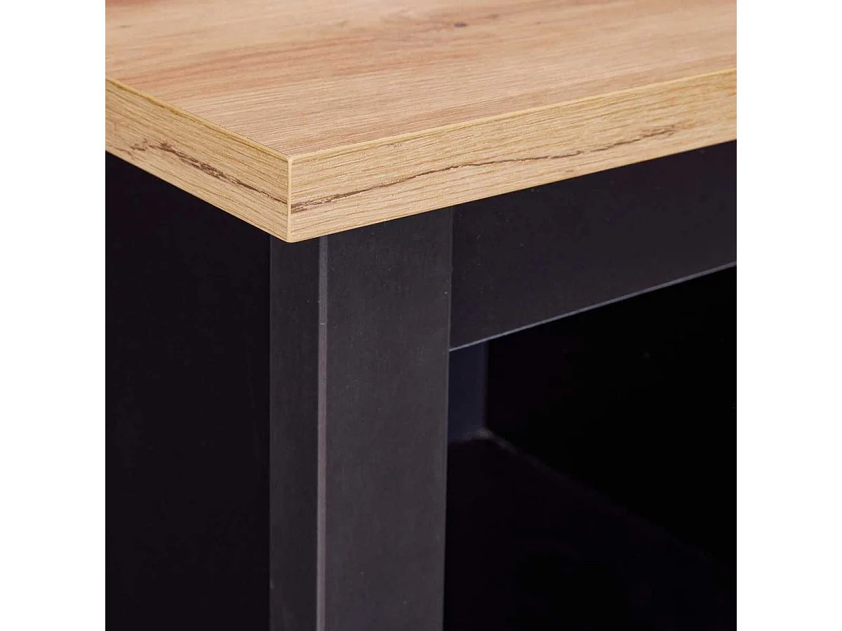 Rangement de Cuisine pour Bouteilles Noir et Plateau Effet Bois - KENNY