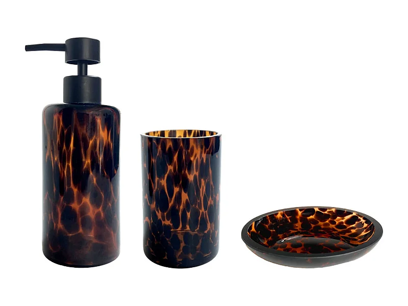 Set salle de bain léopard 3 pièces verre marron