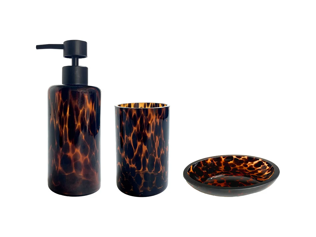 Set salle de bain léopard 3 pièces verre marron