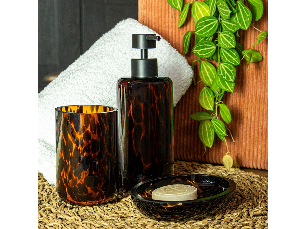 Set salle de bain léopard 3 pièces verre marron
