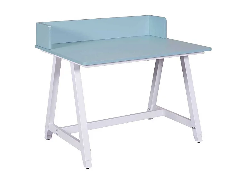Bureau enfant réglable en hauteur en MDF plateau bleu et piètement métal laqué blanc - ELION