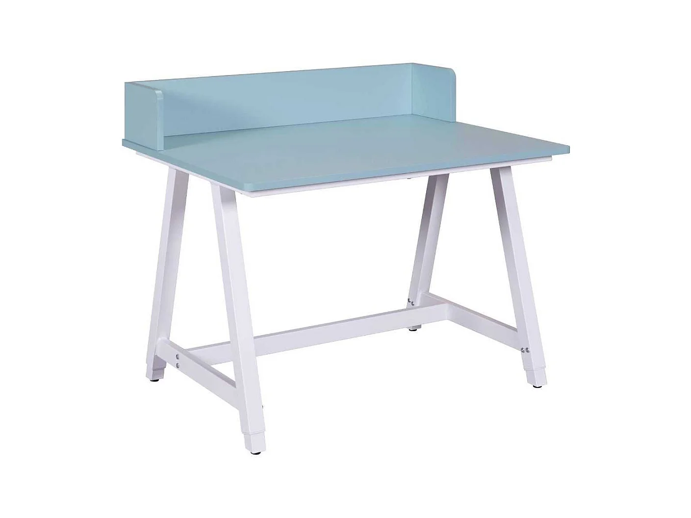 Bureau enfant réglable en hauteur en MDF plateau bleu et piètement métal laqué blanc - ELION