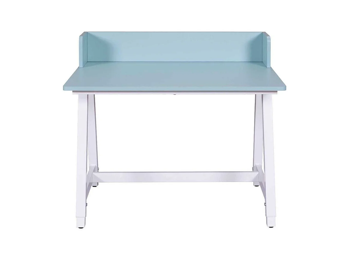 Bureau enfant réglable en hauteur en MDF plateau bleu et piètement métal laqué blanc - ELION
