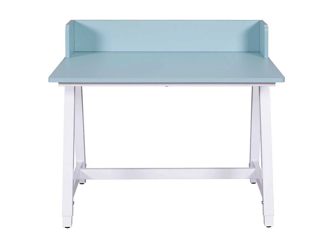Bureau enfant réglable en hauteur en MDF plateau bleu et piètement métal laqué blanc - ELION