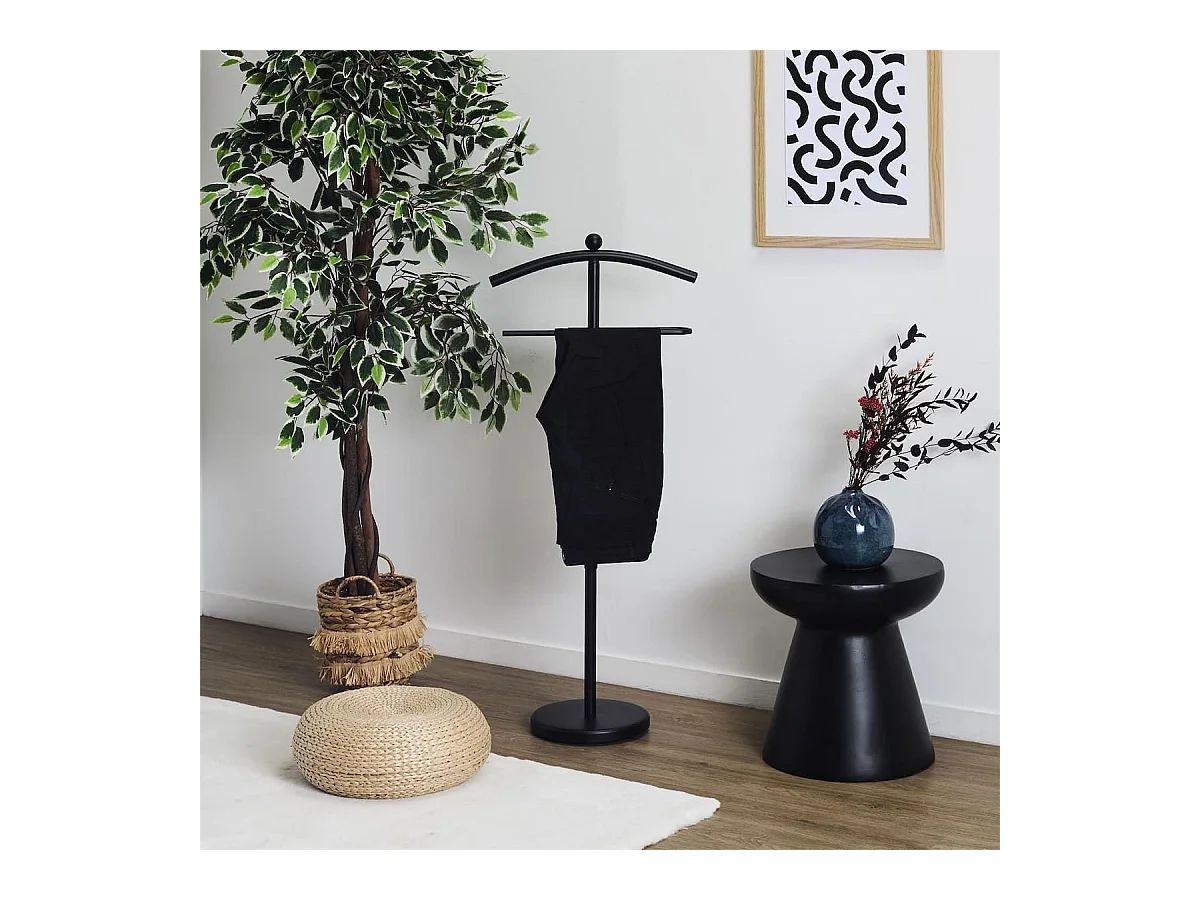 Valet de nuit noir et effet bois en métal