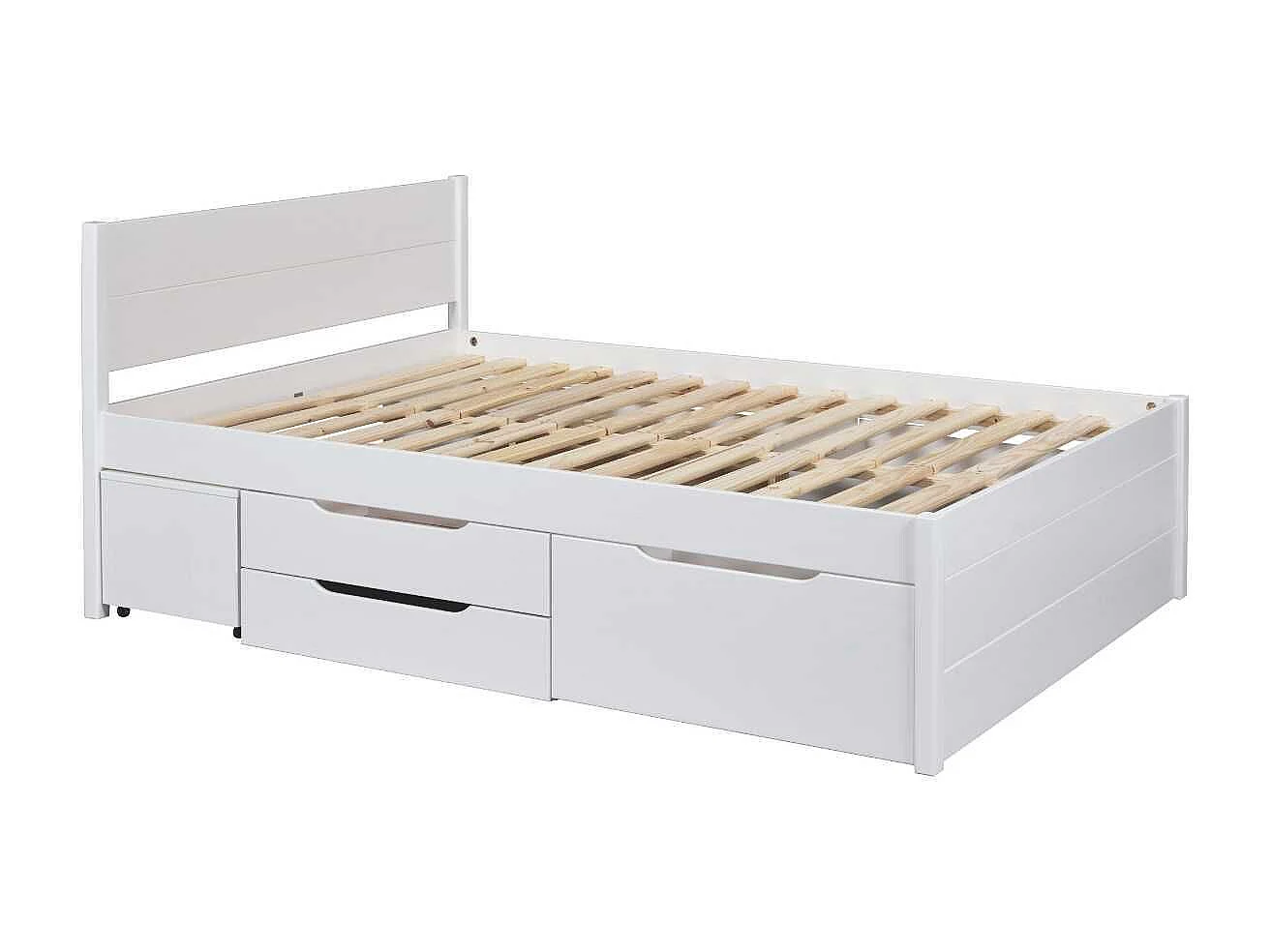 Lit 160x200cm multi-rangement en pin massif vernis blanc - EFECT