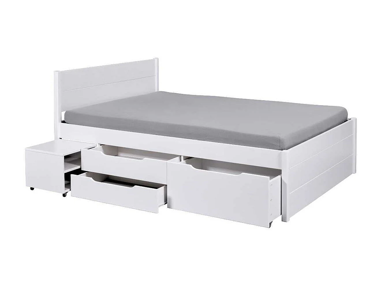 Lit 160x200cm multi-rangement en pin massif vernis blanc - EFECT