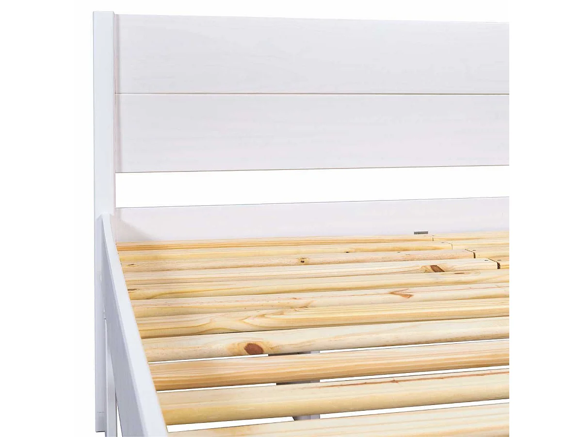 Lit 160x200cm multi-rangement en pin massif vernis blanc - EFECT