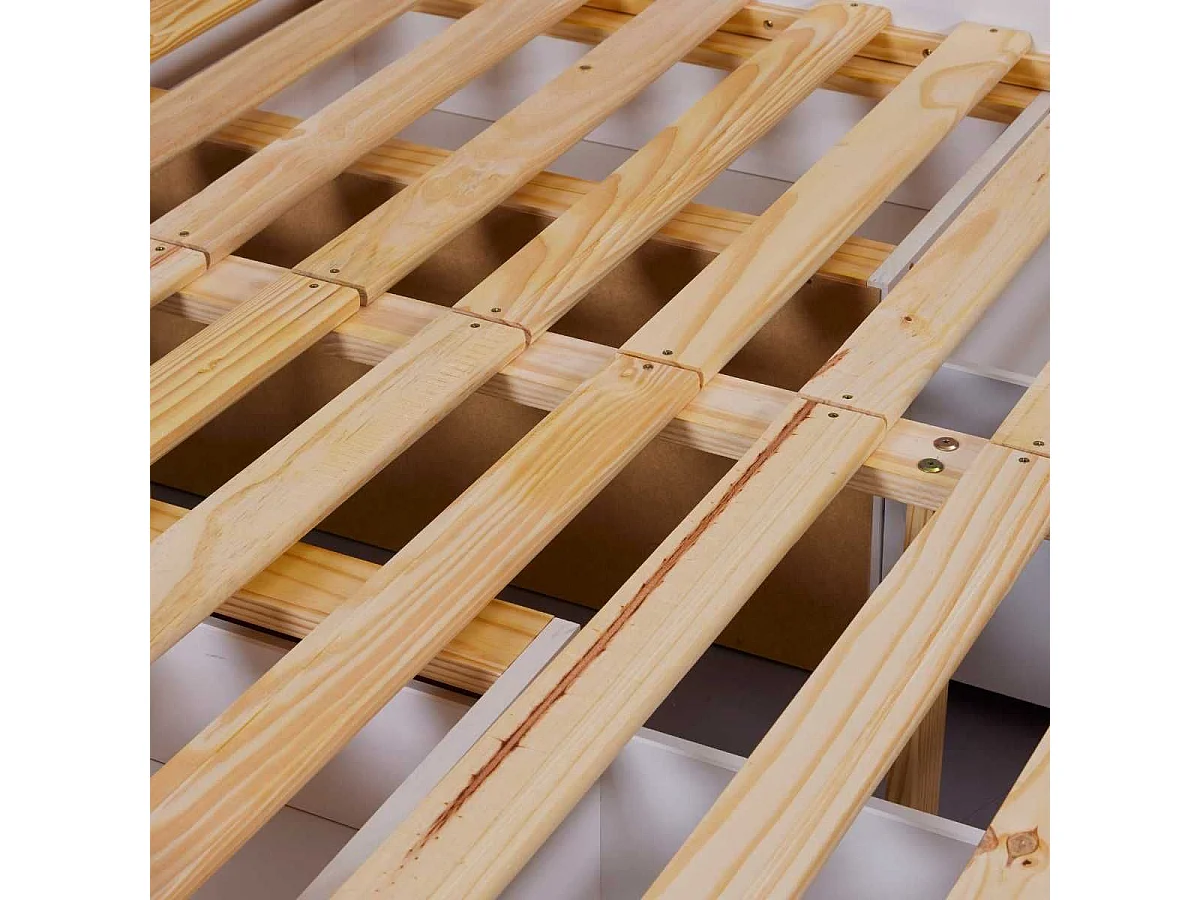 Lit 160x200cm multi-rangement en pin massif vernis blanc - EFECT