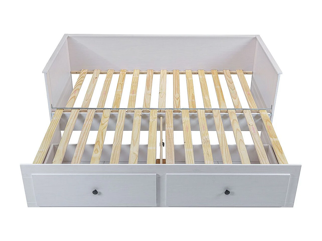 Lit banquette 90X200 cm extensible en 180X200 cm avec tiroirs de rangement en pin vernis blanc - WILMA