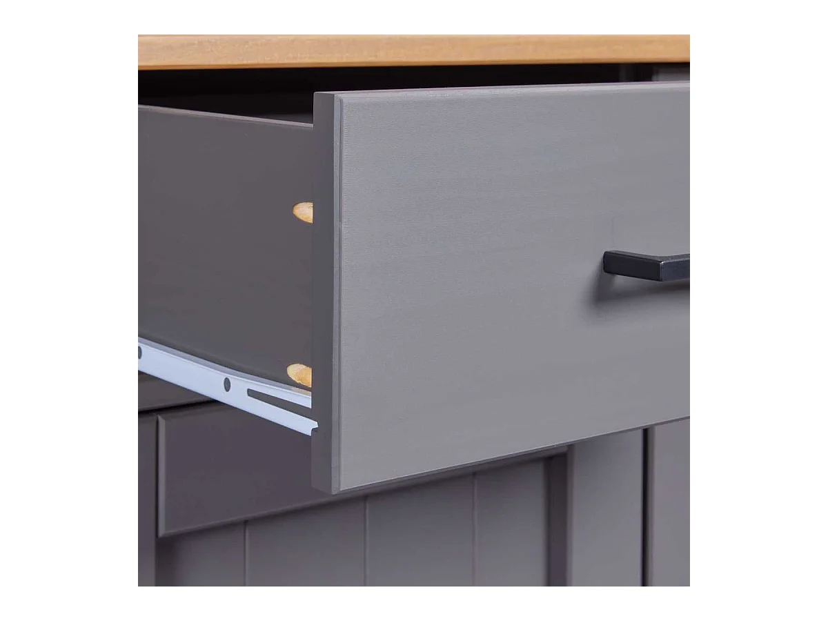 Buffet 3 portes 3 tiroirs en pin massif teinté gris plateau teinté chêne - FABIO