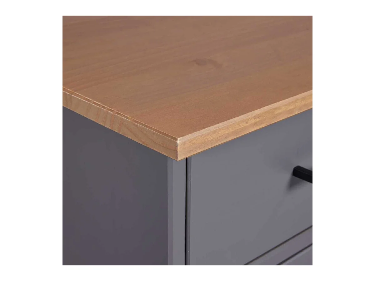 Buffet 3 portes 3 tiroirs en pin massif teinté gris plateau teinté chêne - FABIO