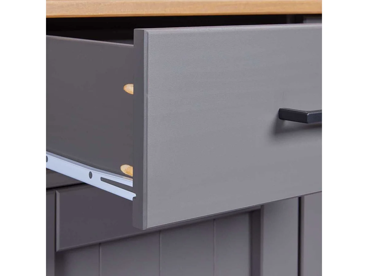 Buffet 3 portes 3 tiroirs en pin massif teinté gris plateau teinté chêne - FABIO