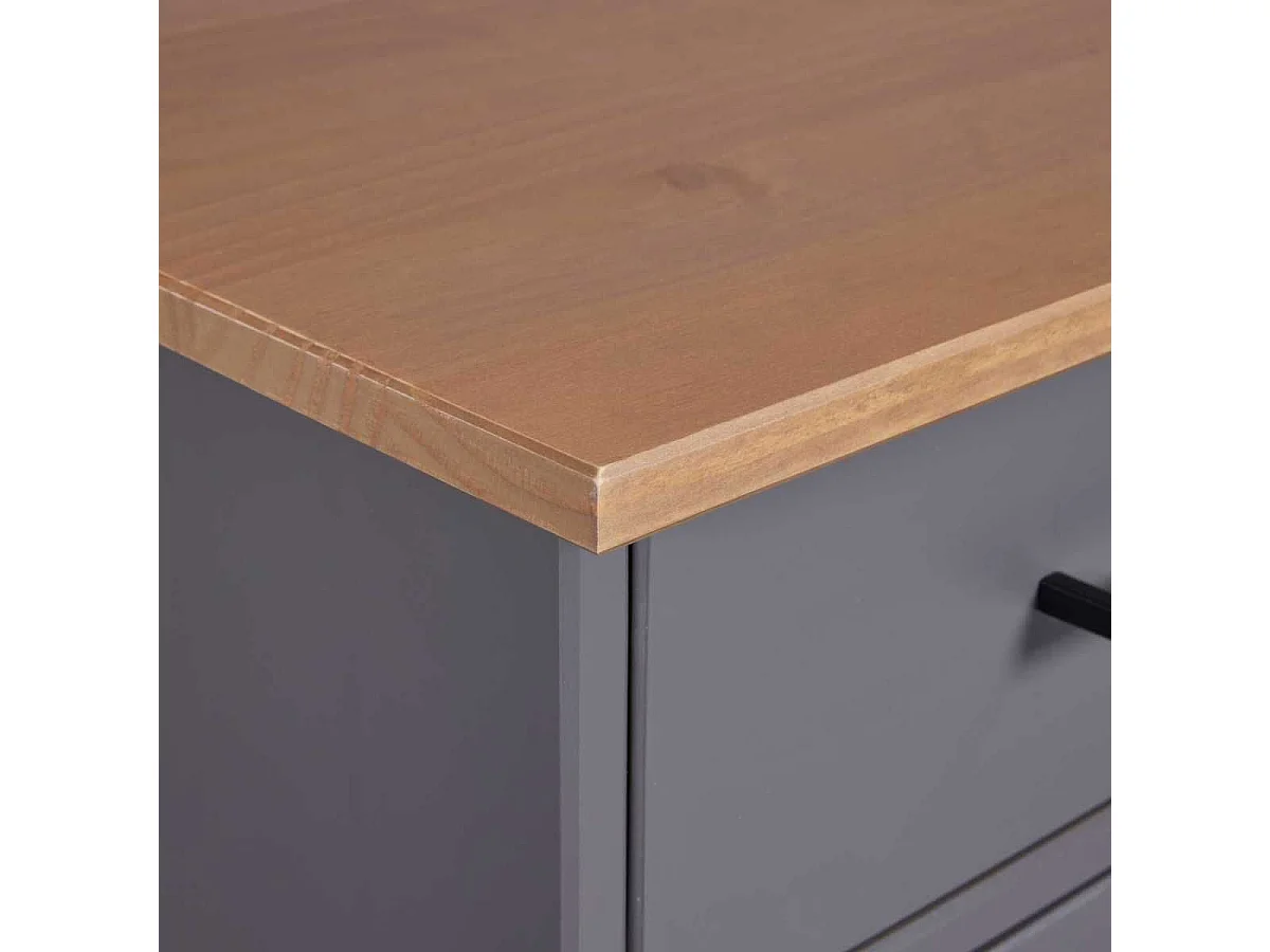 Buffet 3 portes 3 tiroirs en pin massif teinté gris plateau teinté chêne - FABIO