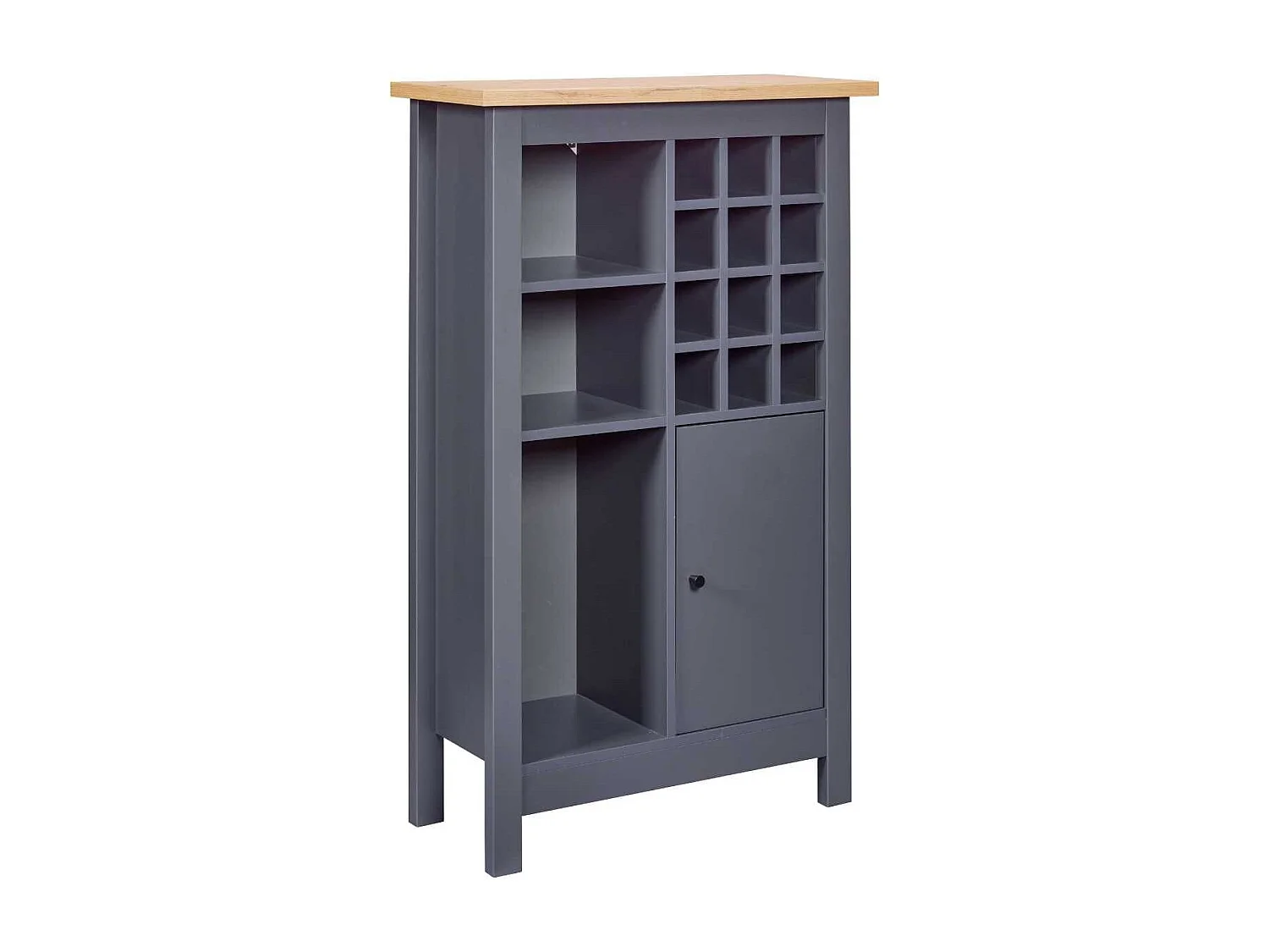 Rangement de Cuisine pour Bouteilles Anthracite et Plateau Effet Bois - KENNY