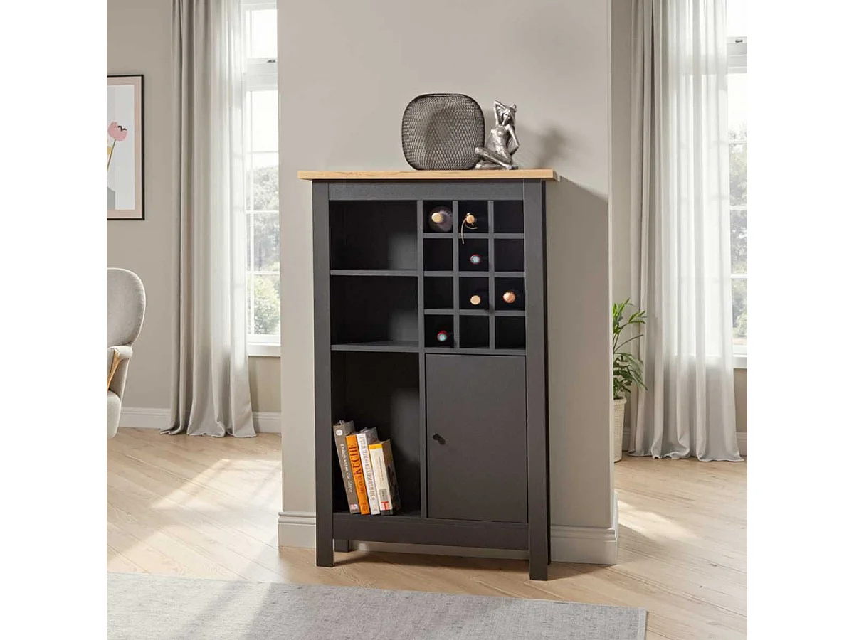 Rangement de Cuisine pour Bouteilles Anthracite et Plateau Effet Bois - KENNY