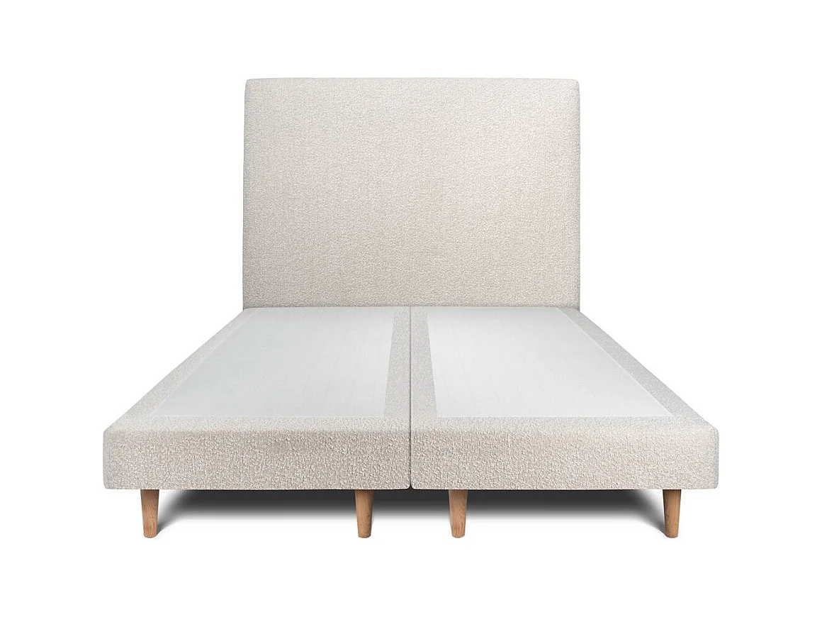 Lit 200x200cm avec tête de lit tapissier bouclette et double sommier tapissier beige - Hauteur totale : 29cm