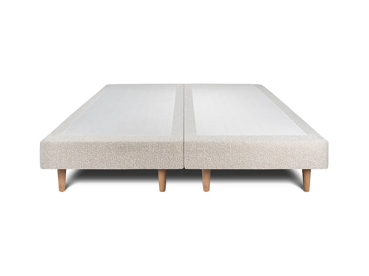 Lit 200x200cm avec tête de lit tapissier bouclette et double sommier tapissier beige - Hauteur totale : 29cm