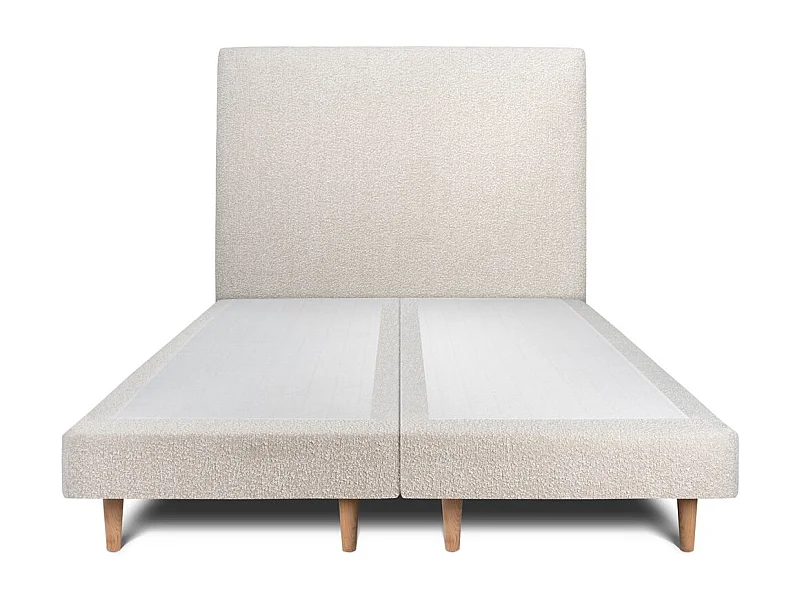 Lit 200x200cm avec tête de lit tapissier bouclette et double sommier tapissier beige - Hauteur totale : 29cm