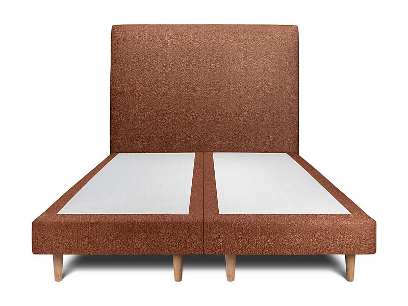 Lit 200x200cm avec tête de lit tapissier bouclette et double sommier tapissier terracotta - Hauteur totale : 29cm