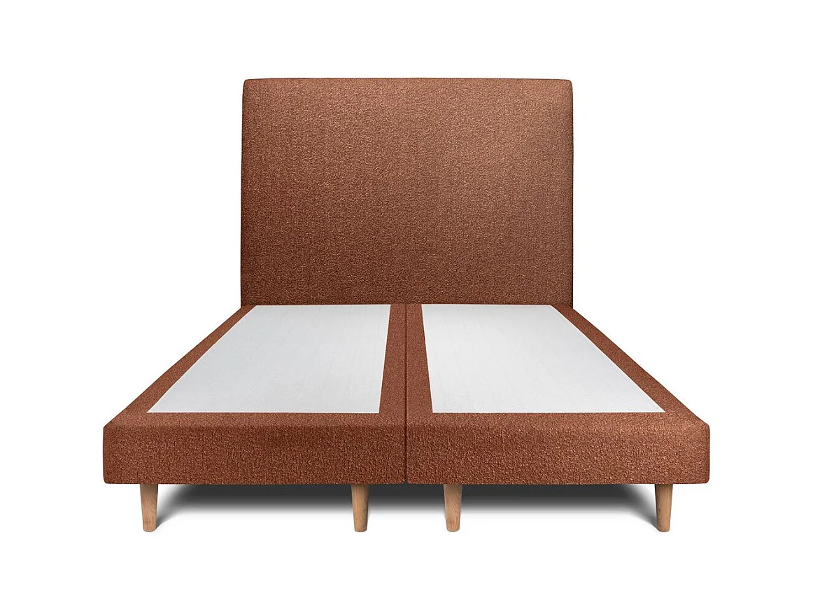 Lit 200x200cm avec tête de lit tapissier bouclette et double sommier tapissier terracotta - Hauteur totale : 29cm