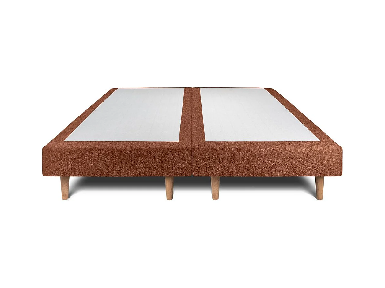 Lit 200x200cm avec tête de lit tapissier bouclette et double sommier tapissier terracotta - Hauteur totale : 29cm