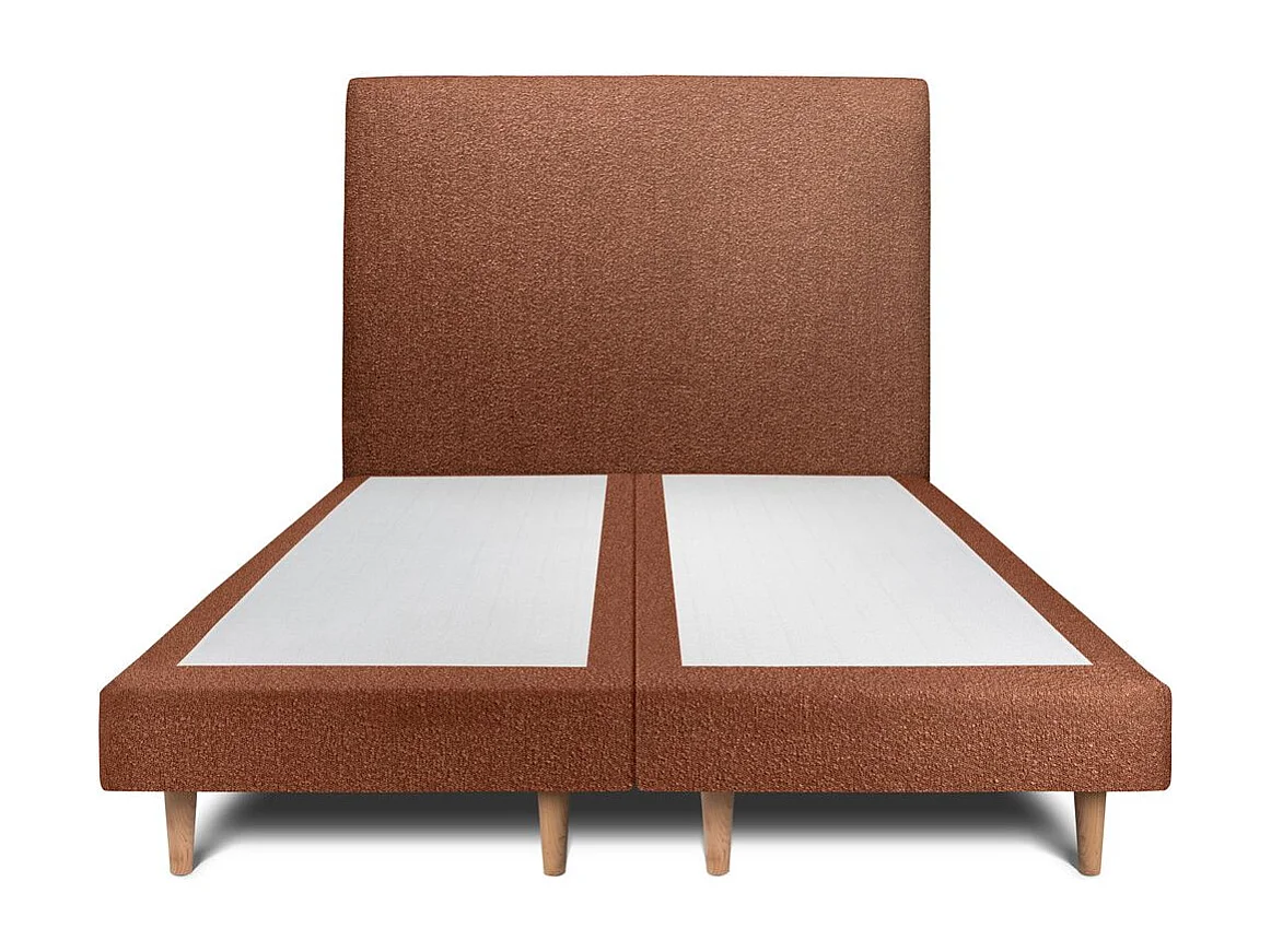 Lit 200x200cm avec tête de lit tapissier bouclette et double sommier tapissier terracotta - Hauteur totale : 29cm
