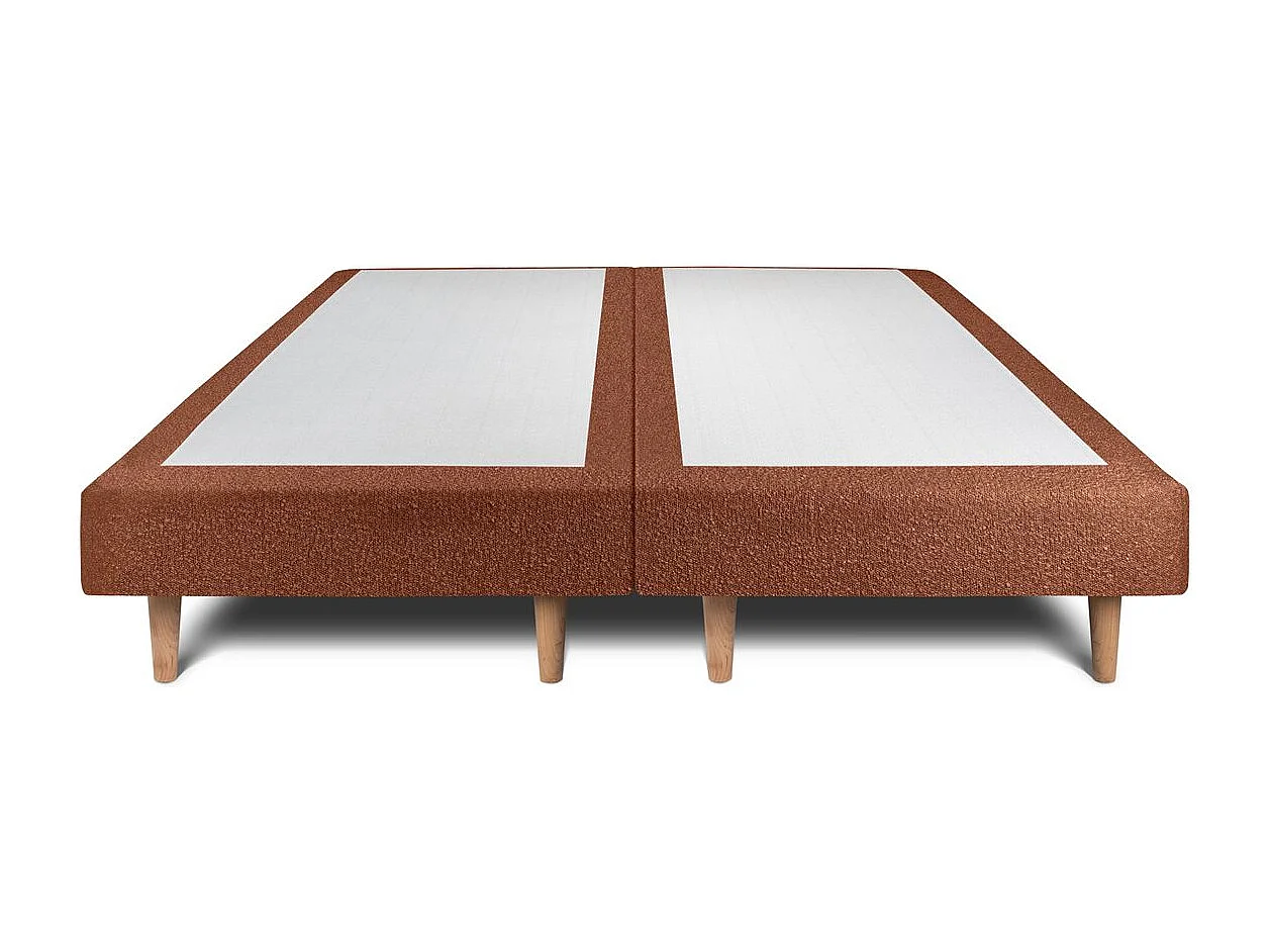 Lit 200x200cm avec tête de lit tapissier bouclette et double sommier tapissier terracotta - Hauteur totale : 29cm