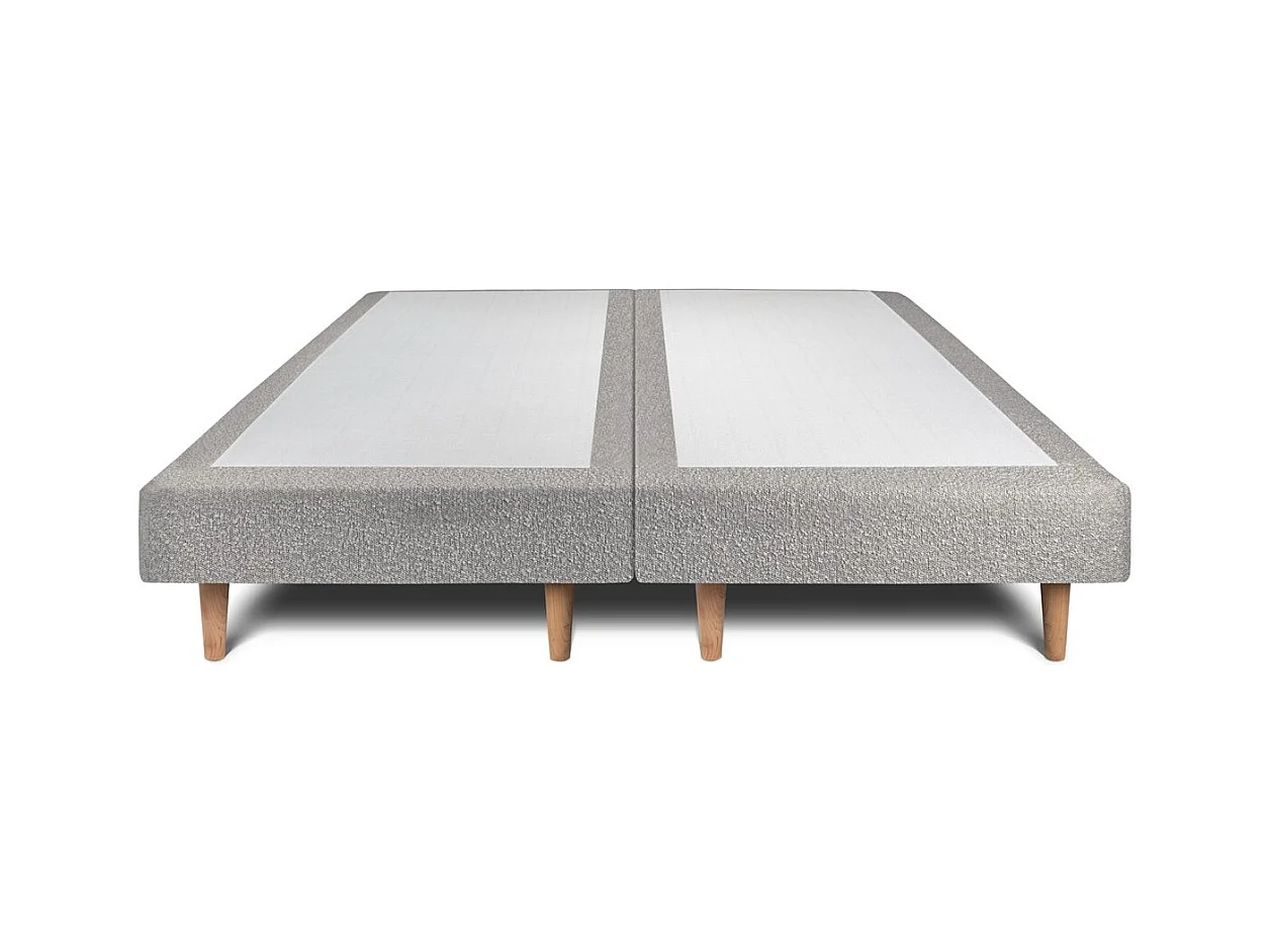Lit 200x200cm avec tête de lit tapissier bouclette et double sommier tapissier gris - Hauteur totale : 29cm