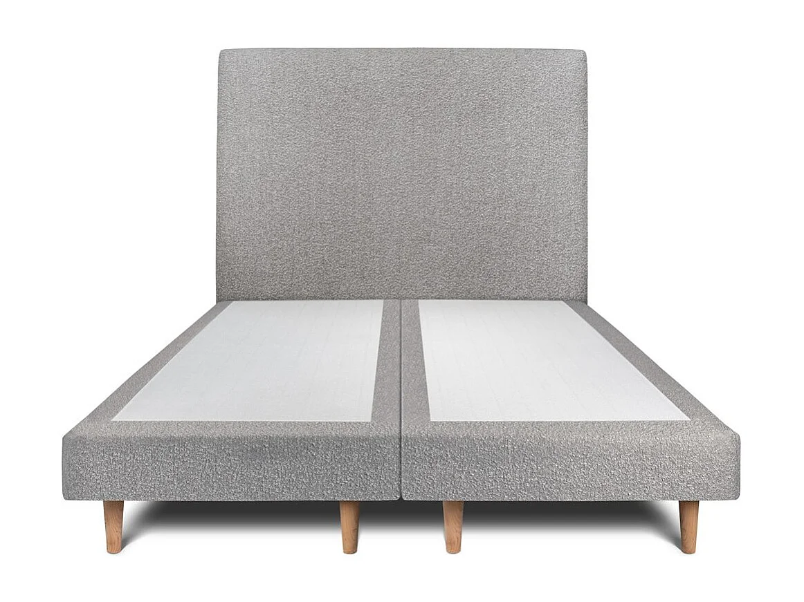 Lit 200x200cm avec tête de lit tapissier bouclette et double sommier tapissier gris - Hauteur totale : 29cm