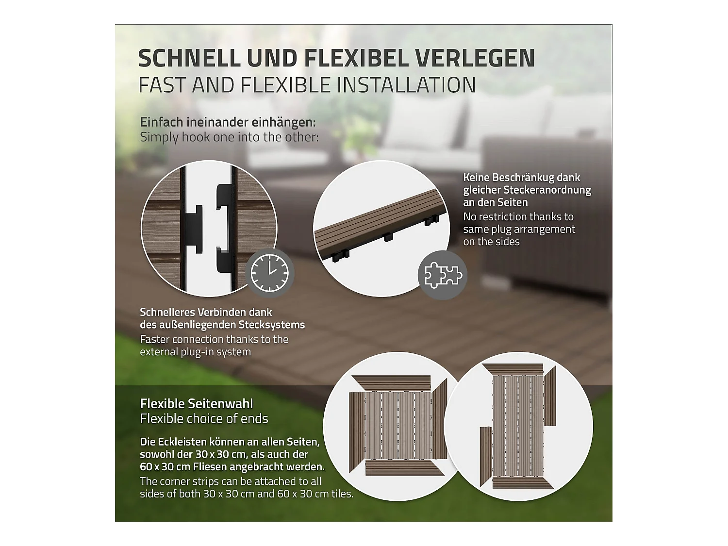 Bordure de finition coin droit 38x2x7,5cm brun foncé Plinthe d'angle striée aspect de bois drainage et structure de support système d'encliquetage