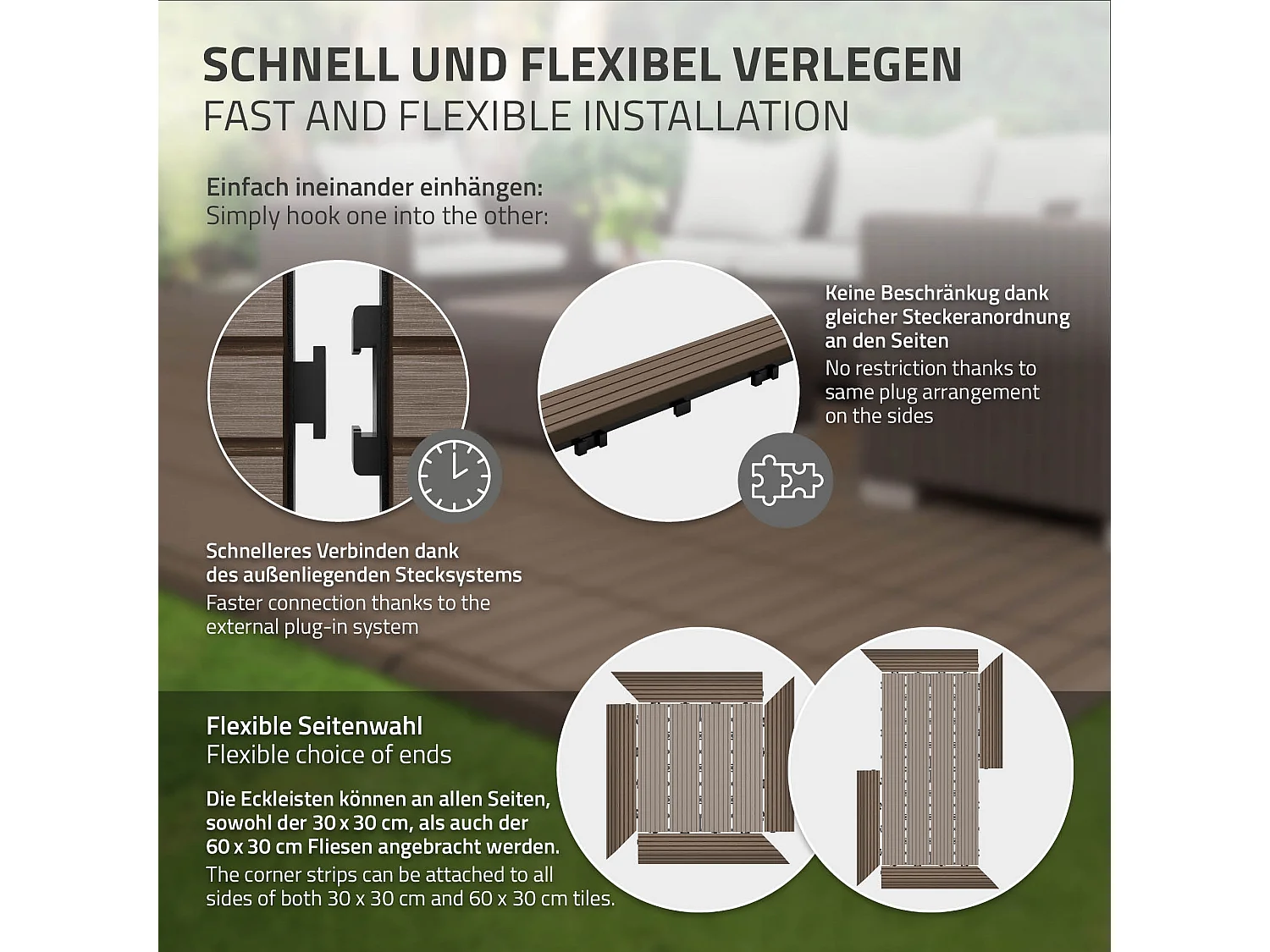 Bordure de finition coin droit 38x2x7,5cm brun foncé Plinthe d'angle striée aspect de bois drainage et structure de support système d'encliquetage