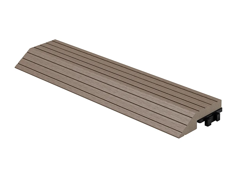 Bordure de finition angle droit 38x2x7,5cm brun foncé Plinthe d'angle striée aspect de bois drainage et structure de support système d'encliquetage
