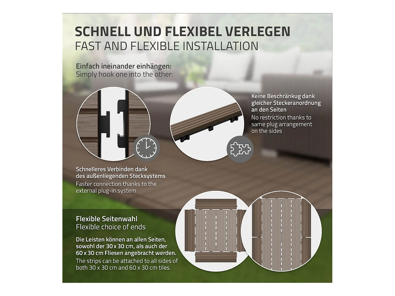 Bordure de finition angle droit 38x2x7,5cm brun foncé Plinthe d'angle striée aspect de bois drainage et structure de support système d'encliquetage