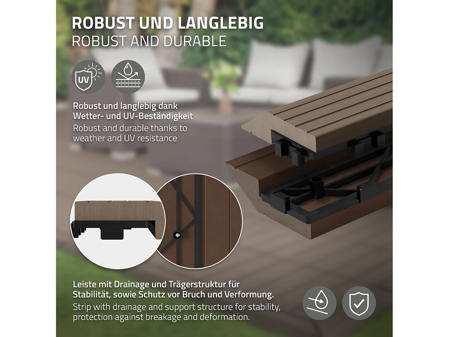 ML-Design Perfil recto de wpc marrón oscuro 38x2x7,5 cm borde de remate para baldosas con sistema de clic aspecto madera para terraza, piscina o patio