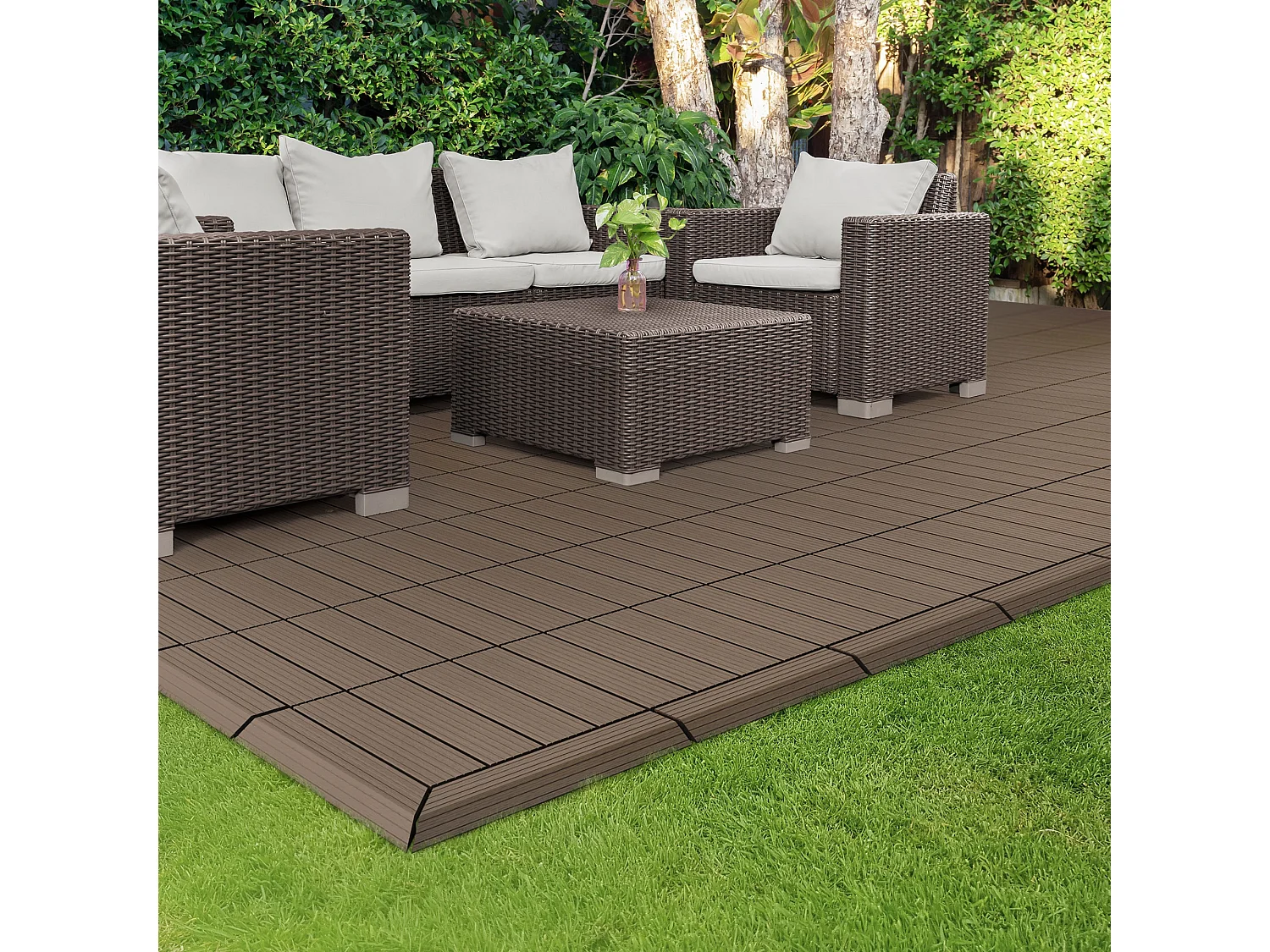 ML-Design Perfil recto de wpc marrón oscuro 38x2x7,5 cm borde de remate para baldosas con sistema de clic aspecto madera para terraza, piscina o patio