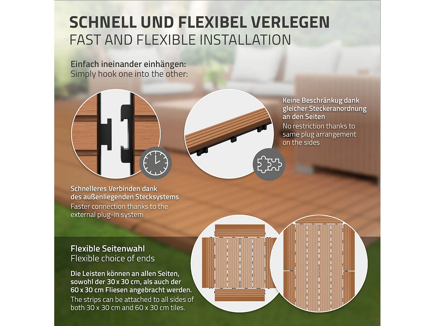 Bordure de finition angle droit 38x2x7,5cm Brun clair Plinthe d'angle striée aspect de bois drainage et structure de support système d'encliquetage