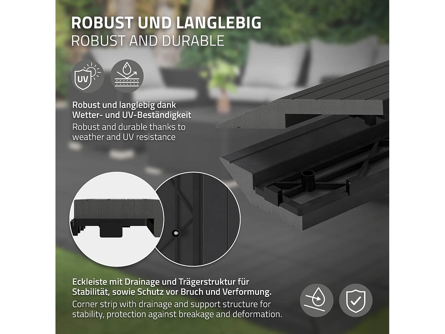 ML-Design Profilo Angolare Destro WPC Antracite 38x2x7,5 cm, effetto legno, antiscivolo, drenante, resistente UV per pavimenti esterni