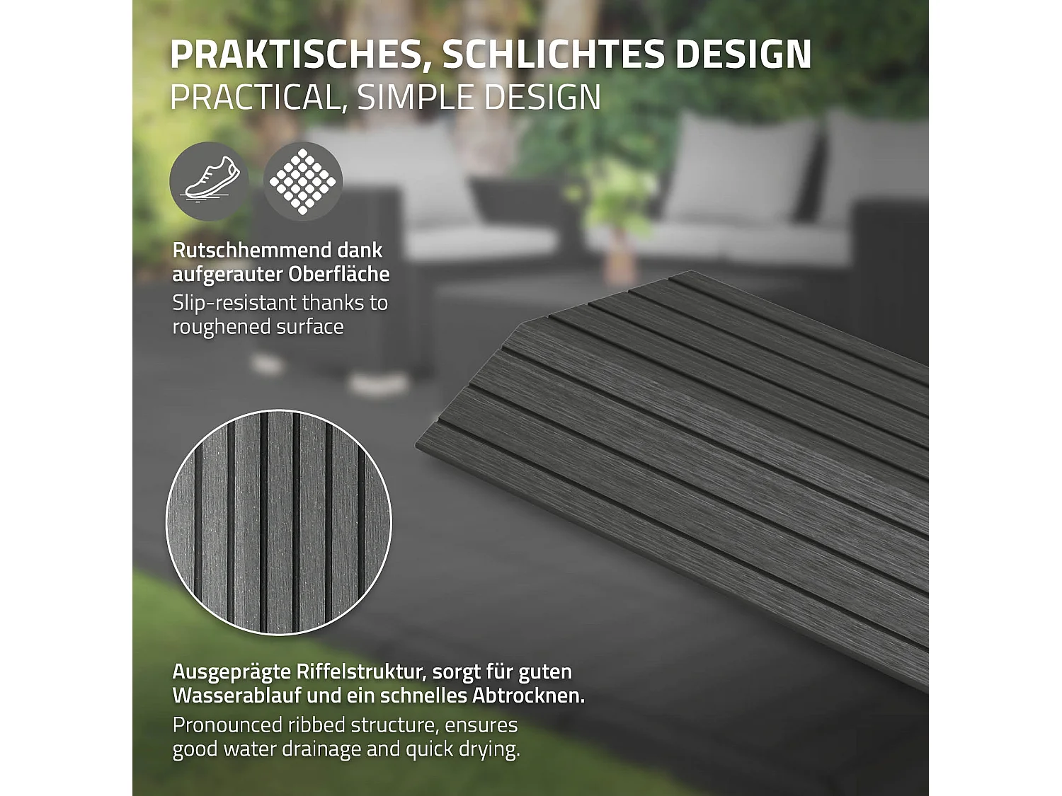 ML-Design Profilo Angolare Destro WPC Antracite 38x2x7,5 cm, effetto legno, antiscivolo, drenante, resistente UV per pavimenti esterni