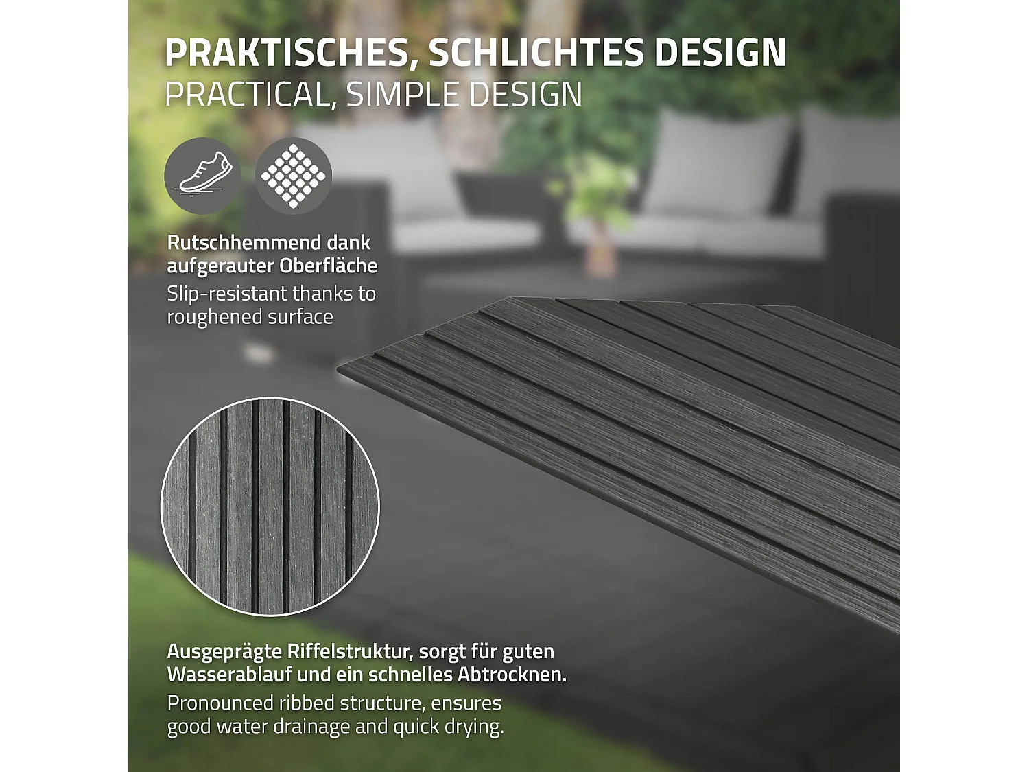 ML-Design Profilo Angolare Sinistro WPC Antracite 38x2x7,5 cm, effetto legno, antiscivolo, drenante, resistente UV per pavimenti esterni