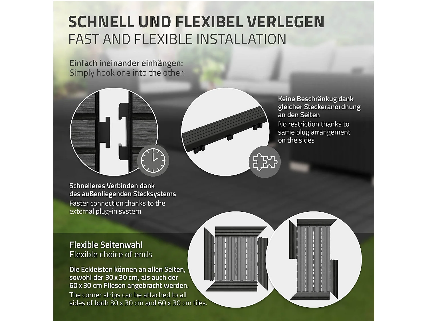 ML-Design Profilo Angolare Sinistro WPC Antracite 38x2x7,5 cm, effetto legno, antiscivolo, drenante, resistente UV per pavimenti esterni