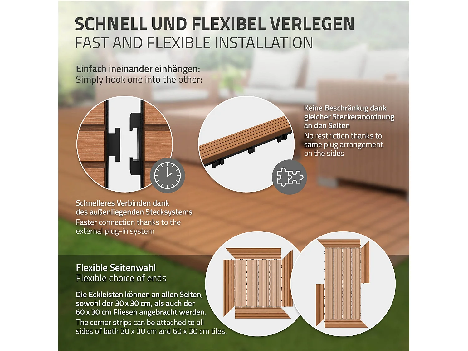 Bordure de finition coin droit 38x2x7,5cm Brun clair Plinthe d'angle striée aspect de bois drainage et structure de support système d'encliquetage