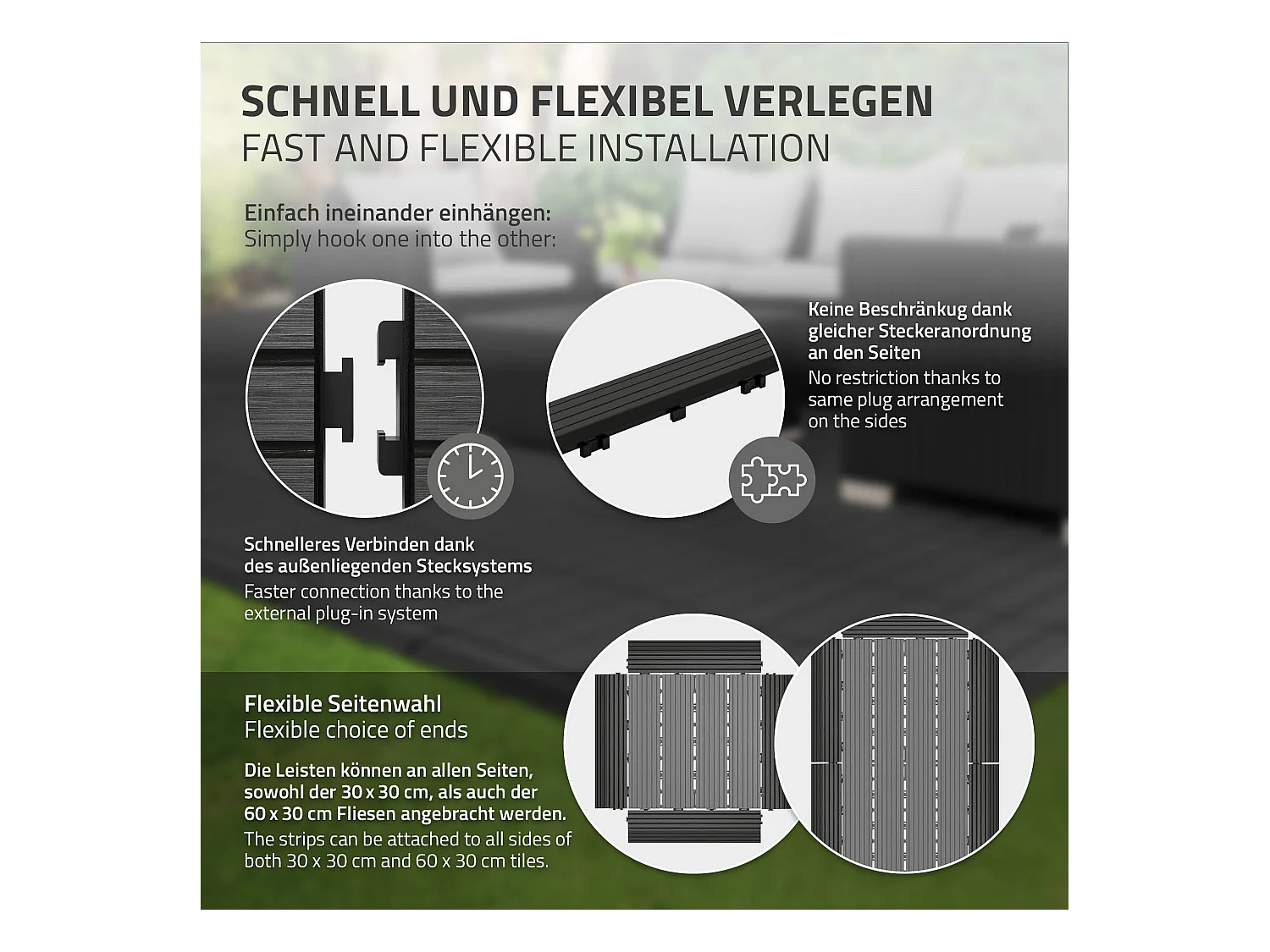 Bordure de finition angle droit 38x2x7,5cm anthracite Plinthe d'angle striée aspect de bois drainage et structure de support système d'encliquetage
