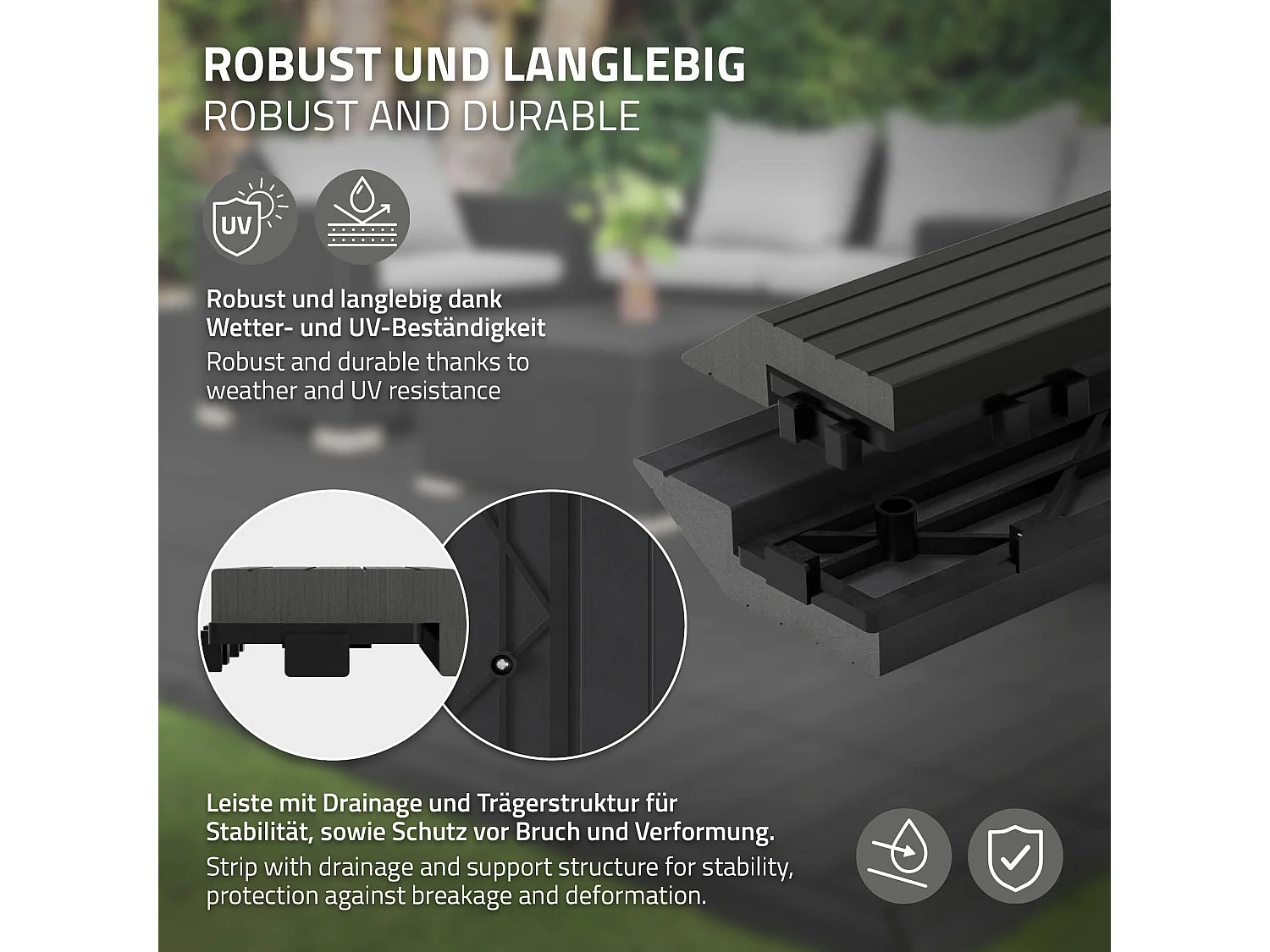ML-Design Perfil recto de wpc antracita 38x2x7,5 cm borde de remate para baldosas con sistema de clic aspecto madera para terraza, piscina o patio