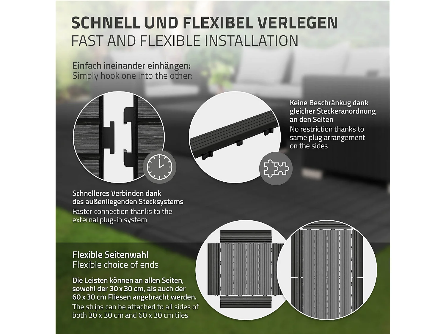 ML-Design Perfil recto de wpc antracita 38x2x7,5 cm borde de remate para baldosas con sistema de clic aspecto madera para terraza, piscina o patio