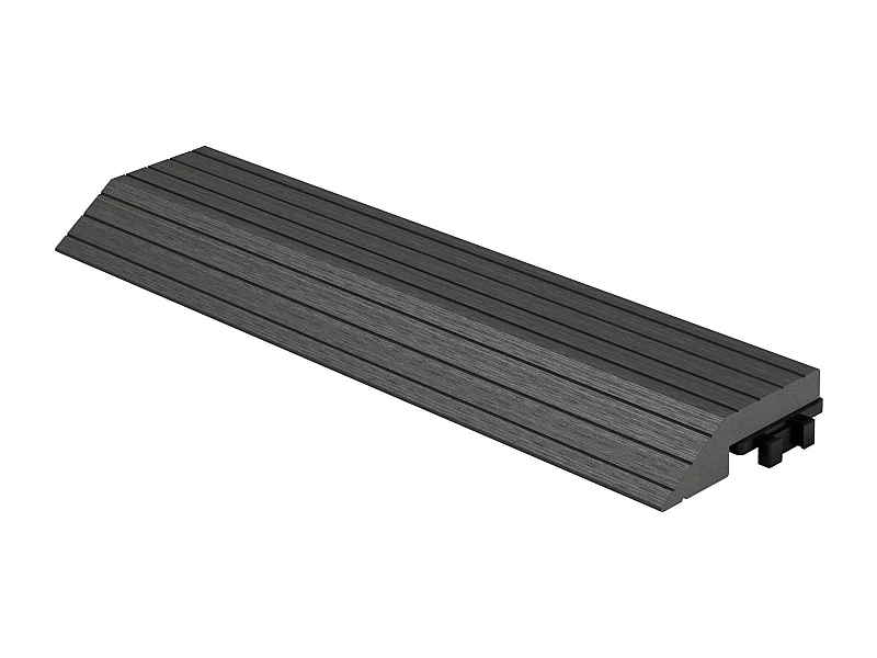 Bordure de finition angle droit 38x2x7,5cm anthracite Plinthe d'angle striée aspect de bois drainage et structure de support système d'encliquetage